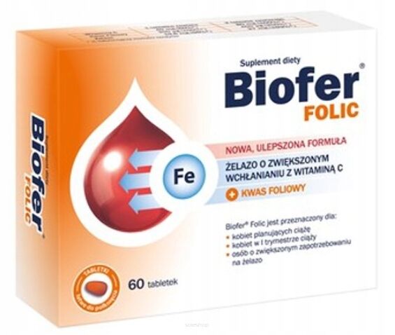 Biofer Folic żelazo z wit C + kwas foliowy 60 tabletek