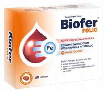 Biofer Folic żelazo z wit C + kwas foliowy 60 tabletek