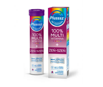 Plusssz 100% Multiwitamina + Żeń Szeń 20 tabletek musujących - POLSKI