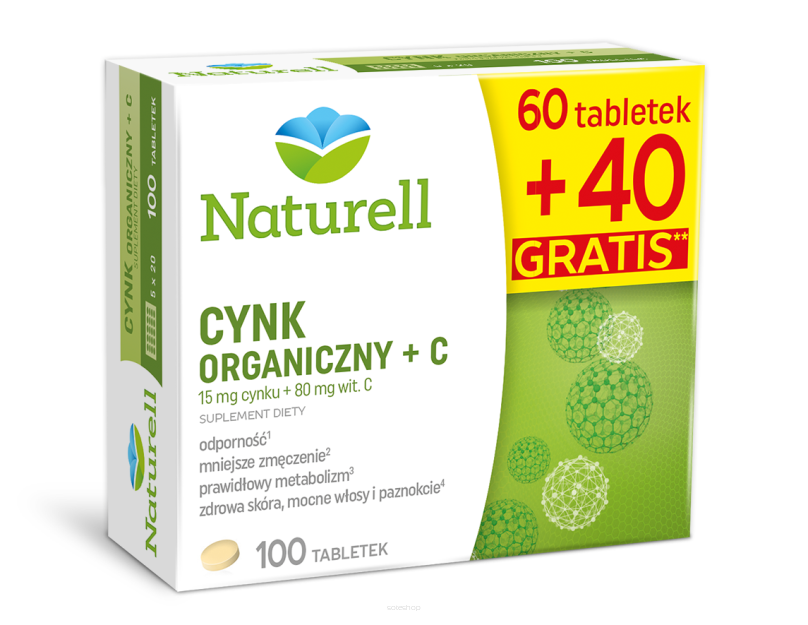 Naturell Cynk Organiczny + C tabletek 100tabl