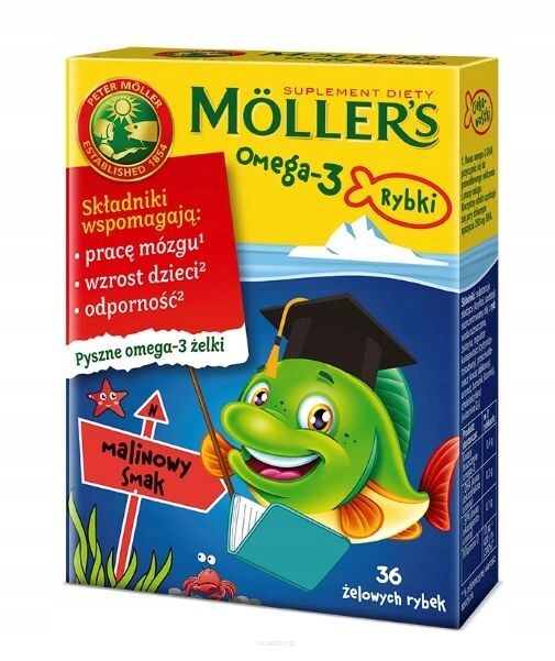 Mollers Omega-3 Rybki smak malinowy 36 sztuk