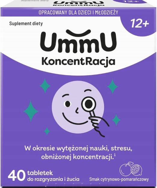 UmmU KoncentRacja 12+, tabletki do rozgryzania i żucia, 40 sztuk